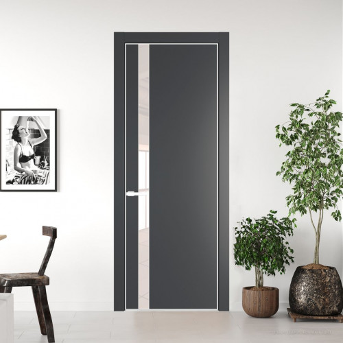 Межкомнатная дверь ProfilDoors 18 PA Графит с профилем Вайт с стеклом перламутровый лак