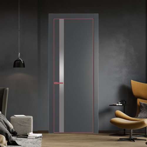 Межкомнатная дверь ProfilDoors 18 PA Графит с профилем Красный антрацит с стеклом серебро матлак