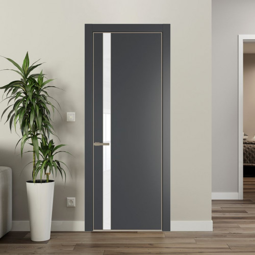 Межкомнатная дверь ProfilDoors 18 PA Графит с профилем Никель с стеклом лак классик