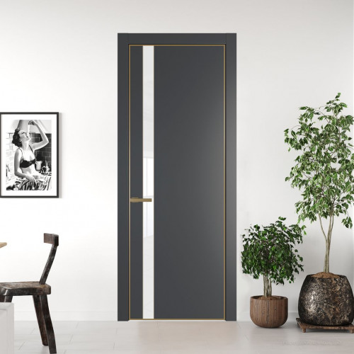 Межкомнатная дверь ProfilDoors 18 PA Графит с профилем Золото с стеклом лак классик