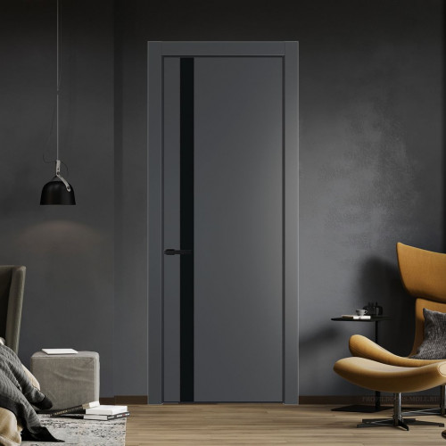 Межкомнатная дверь ProfilDoors 18 PA Графит с профилем Черный с стеклом  монохром черный