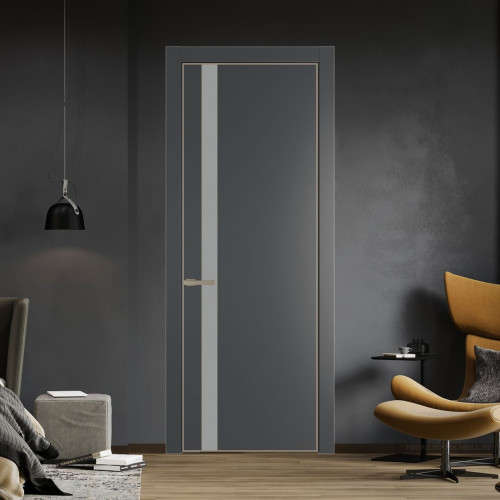 Межкомнатная дверь ProfilDoors 18 PA Графит с профилем Никель с стеклом  монохром серый