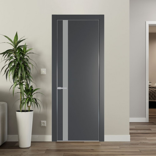 Межкомнатная дверь ProfilDoors 18 PA Графит с профилем Серебро с стеклом  монохром серый