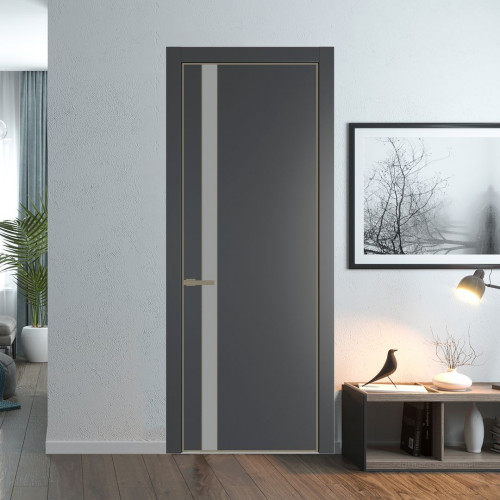 Межкомнатная дверь ProfilDoors 18 PA Графит с профилем Шампань с стеклом  монохром серый
