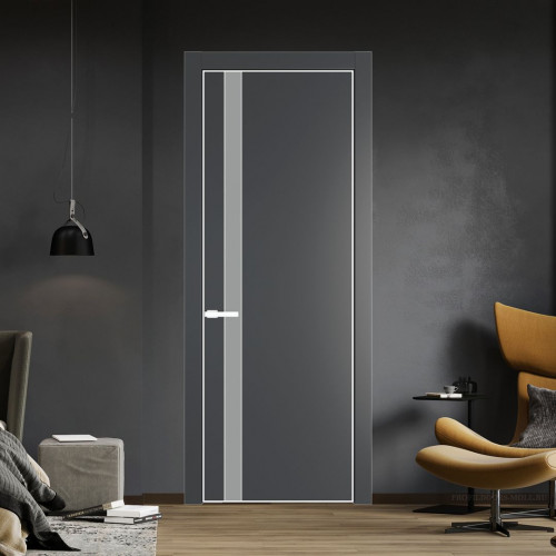 Межкомнатная дверь ProfilDoors 18 PA Графит с профилем Вайт с стеклом  монохром серый