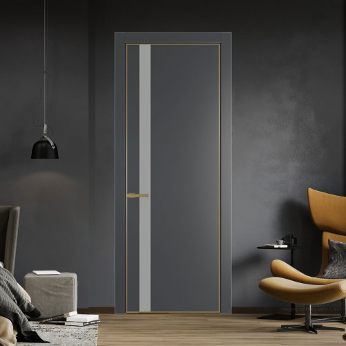 Межкомнатная дверь ProfilDoors 18 PA Графит с профилем Золото с стеклом  монохром серый