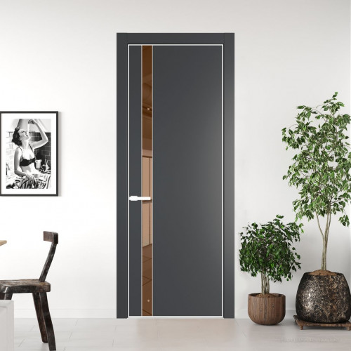 Межкомнатная дверь ProfilDoors 18 PA Графит с профилем Вайт с стеклом  зеркало bronze