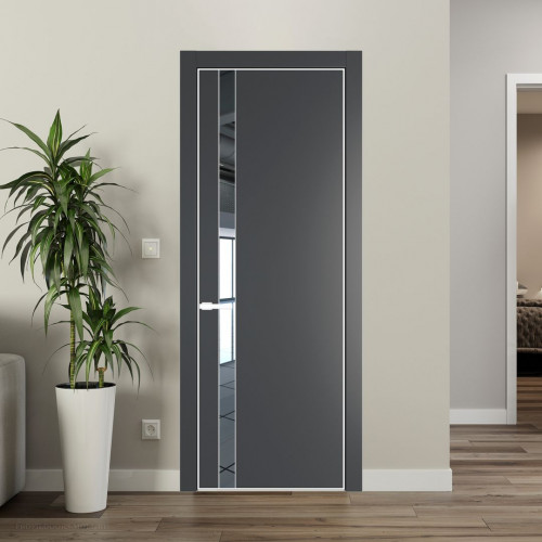 Межкомнатная дверь ProfilDoors 18 PA Графит с профилем Вайт с стеклом  зеркало