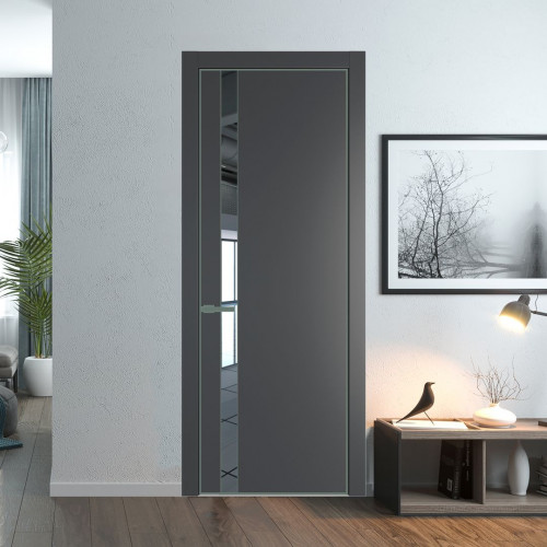 Межкомнатная дверь ProfilDoors 18 PA Графит с профилем Зеленый воск с стеклом  зеркало