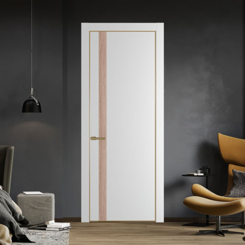 Межкомнатная дверь ProfilDoors 18 PA Крем вайт с профилем Золото с вставкой Дуб Сонома