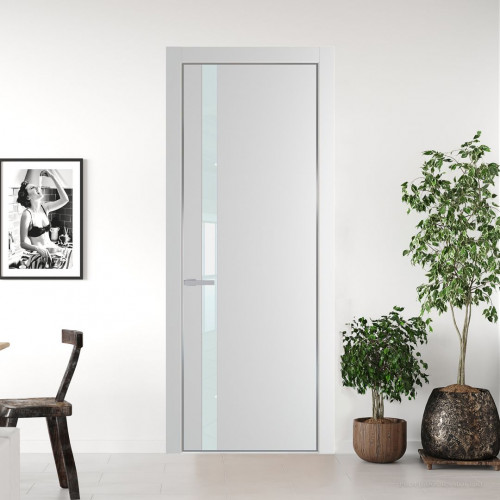 Межкомнатная дверь ProfilDoors 18 PA Крем вайт с профилем Серебро с стеклом белый лак