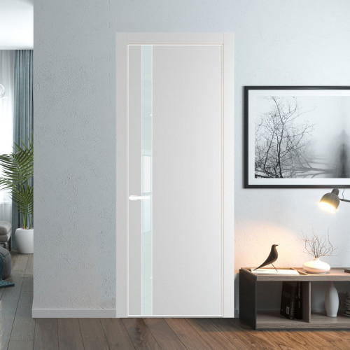 Межкомнатная дверь ProfilDoors 18 PA Крем вайт с профилем Вайт с стеклом белый лак