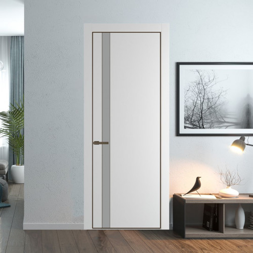 Межкомнатная дверь ProfilDoors 18 PA Крем вайт с профилем Деорэ с стеклом  монохром серый