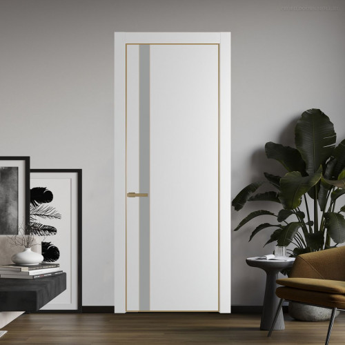 Межкомнатная дверь ProfilDoors 18 PA Крем вайт с профилем Золото с стеклом  монохром серый