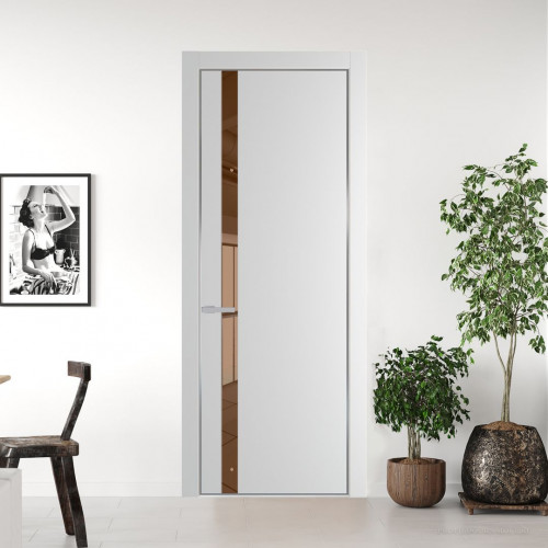 Межкомнатная дверь ProfilDoors 18 PA Крем вайт с профилем Серебро с стеклом  зеркало bronze
