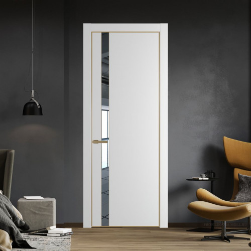 Межкомнатная дверь ProfilDoors 18 PA Крем вайт с профилем Золото с стеклом  зеркало