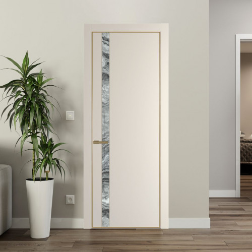 Межкомнатная дверь ProfilDoors 18 PA Кремовая Магнолия с профилем Золото с стеклом  атриум серебро
