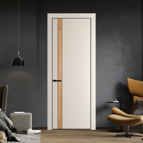 Межкомнатная дверь ProfilDoors 18 PA Кремовая Магнолия с профилем Черный с вставкой Дуб Карамель