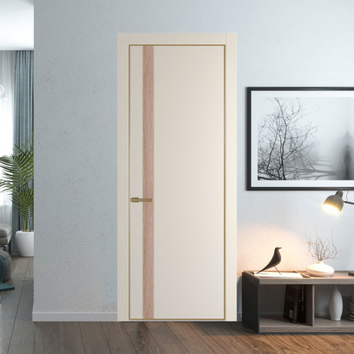 Межкомнатная дверь ProfilDoors 18 PA Кремовая Магнолия с профилем Золото с вставкой Дуб Сонома