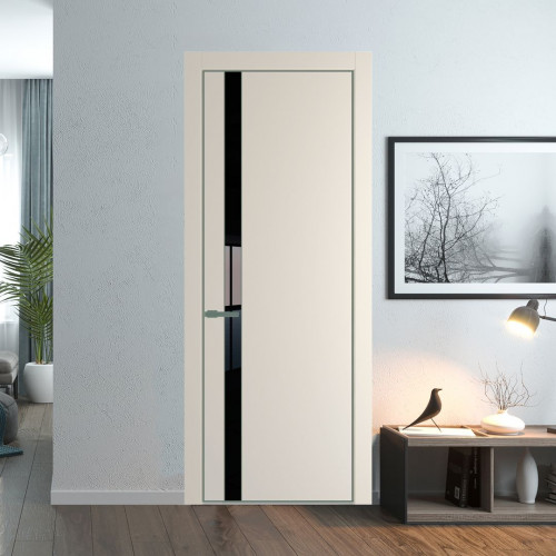Межкомнатная дверь ProfilDoors 18 PA Кремовая Магнолия с профилем Зеленый воск с стеклом Lacobel Черный лак
