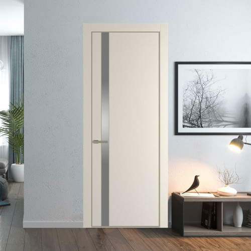 Межкомнатная дверь ProfilDoors 18 PA Кремовая Магнолия с профилем Никель с стеклом серебро матлак