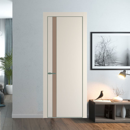 Межкомнатная дверь ProfilDoors 18 PA Кремовая Магнолия с профилем Зеленый воск с стеклом  монохром капучино