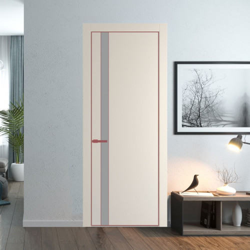 Межкомнатная дверь ProfilDoors 18 PA Кремовая Магнолия с профилем Красный антрацит с стеклом  монохром серый