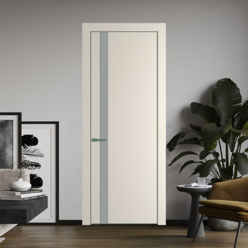 Межкомнатная дверь ProfilDoors 18 PA Кремовая Магнолия с профилем Зеленый воск с стеклом  монохром серый