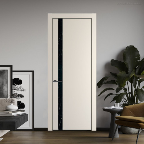 Межкомнатная дверь ProfilDoors 18 PA Кремовая Магнолия с профилем Серая Ночь с стеклом  неро мрамор
