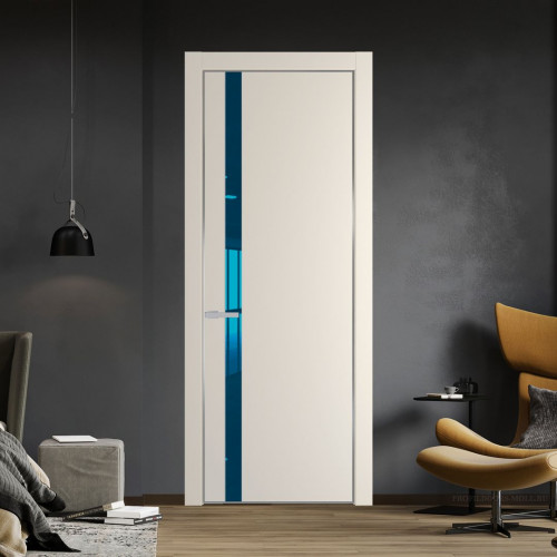 Межкомнатная дверь ProfilDoors 18 PA Кремовая Магнолия с профилем Серебро с стеклом  зеркало blue