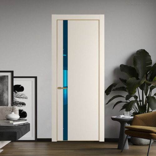 Межкомнатная дверь ProfilDoors 18 PA Кремовая Магнолия с профилем Золото с стеклом  зеркало blue