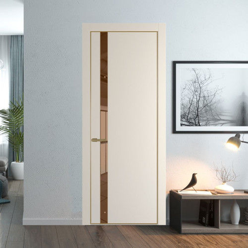 Межкомнатная дверь ProfilDoors 18 PA Кремовая Магнолия с профилем Золото с стеклом  зеркало bronze