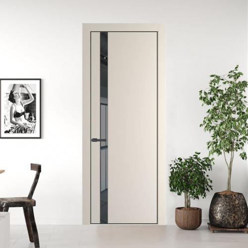 Межкомнатная дверь ProfilDoors 18 PA Кремовая Магнолия с профилем Серая Ночь с стеклом  зеркало grey