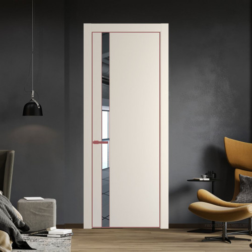 Межкомнатная дверь ProfilDoors 18 PA Кремовая Магнолия с профилем Красный антрацит с стеклом  зеркало