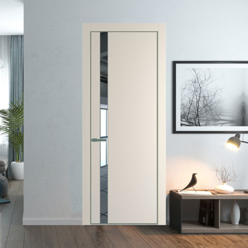 Межкомнатная дверь ProfilDoors 18 PA Кремовая Магнолия с профилем Зеленый воск с стеклом  зеркало