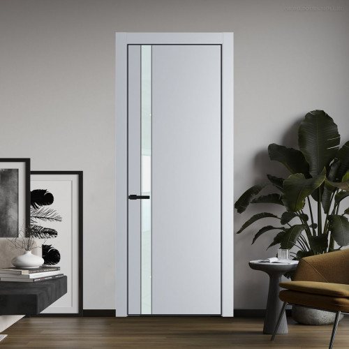 Межкомнатная дверь ProfilDoors 18 PA Лайт Грей с профилем Черный с стеклом белый лак