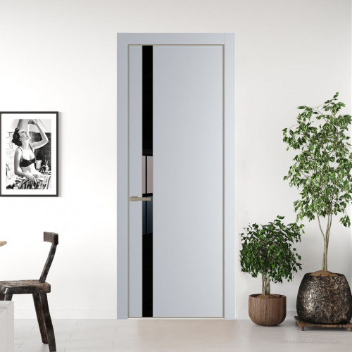 Межкомнатная дверь ProfilDoors 18 PA Лайт Грей с профилем Никель с стеклом Lacobel Черный лак