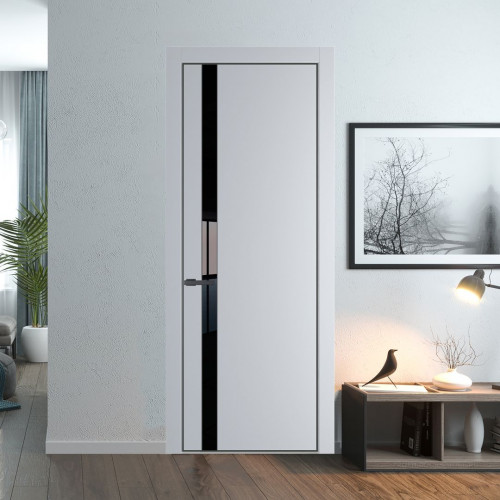Межкомнатная дверь ProfilDoors 18 PA Лайт Грей с профилем Серая Ночь с стеклом Lacobel Черный лак