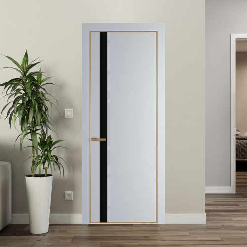Межкомнатная дверь ProfilDoors 18 PA Лайт Грей с профилем Золото с стеклом  монохром черный