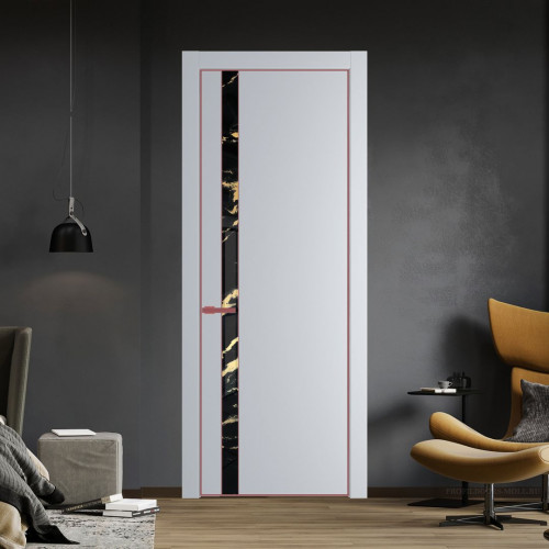 Межкомнатная дверь ProfilDoors 18 PA Лайт Грей с профилем Красный антрацит с стеклом  нефи черный узор золото