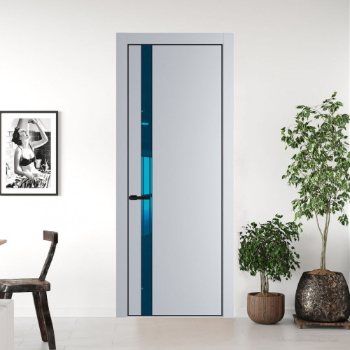 Межкомнатная дверь ProfilDoors 18 PA Лайт Грей с профилем Черный с стеклом  зеркало blue