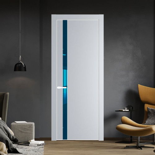 Межкомнатная дверь ProfilDoors 18 PA Лайт Грей с профилем Вайт с стеклом  зеркало blue