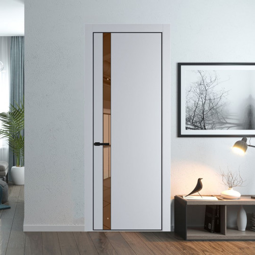Межкомнатная дверь ProfilDoors 18 PA Лайт Грей с профилем Черный с стеклом  зеркало bronze