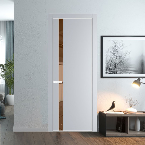 Межкомнатная дверь ProfilDoors 18 PA Лайт Грей с профилем Вайт с стеклом  зеркало bronze