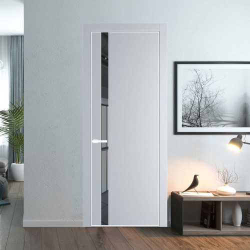 Межкомнатная дверь ProfilDoors 18 PA Лайт Грей с профилем Вайт с стеклом  зеркало grey
