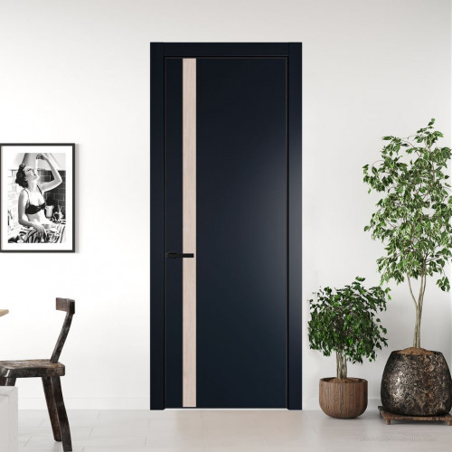 Межкомнатная дверь ProfilDoors 18 PA Нэви Блу с профилем Черный с вставкой Каштан светлый