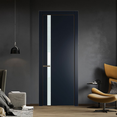 Межкомнатная дверь ProfilDoors 18 PA Нэви Блу с профилем Деорэ с стеклом белый лак
