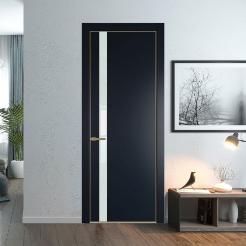 Межкомнатная дверь ProfilDoors 18 PA Нэви Блу с профилем Золото с стеклом белый лак