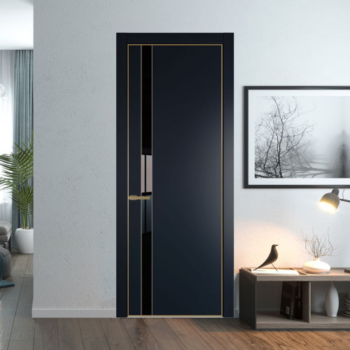 Межкомнатная дверь ProfilDoors 18 PA Нэви Блу с профилем Золото с стеклом Lacobel Черный лак