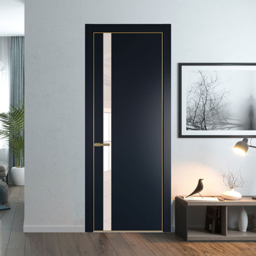 Межкомнатная дверь ProfilDoors 18 PA Нэви Блу с профилем Золото с стеклом перламутровый лак